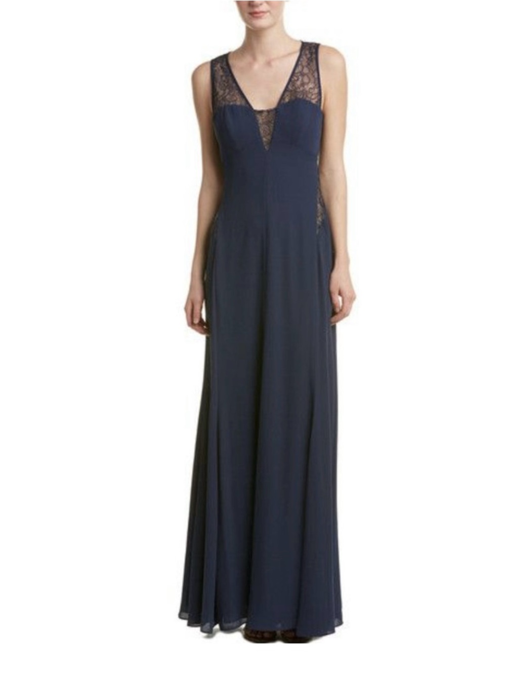 BCBGMaxAzria Navy Lace Drop Waist Maxi Dress